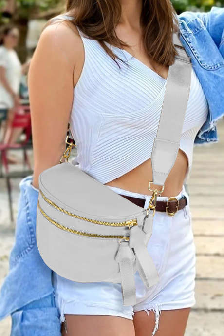 Сумка-слинг светло-серого цвета с двойной молнией в форме полумесяца, регулируемая, BH031437-P1011