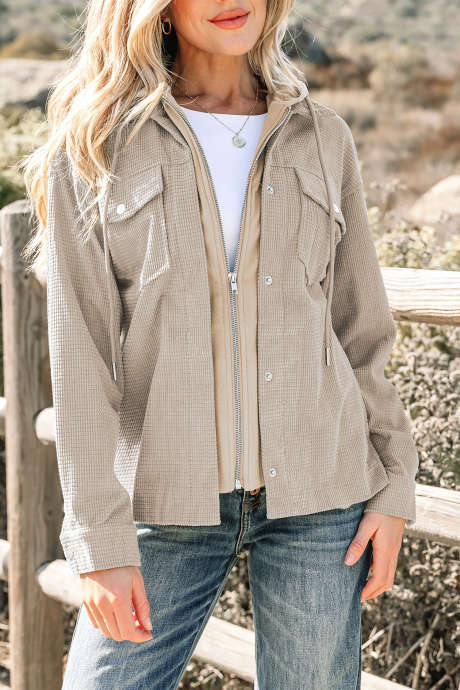 Giacca con cappuccio testurizzata in maglia termica beige 2 in 1