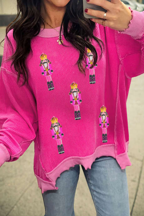 Jordgubbsrosa Paljett Nötknäppare Herr Mönster Twisted Rib High Low Topp