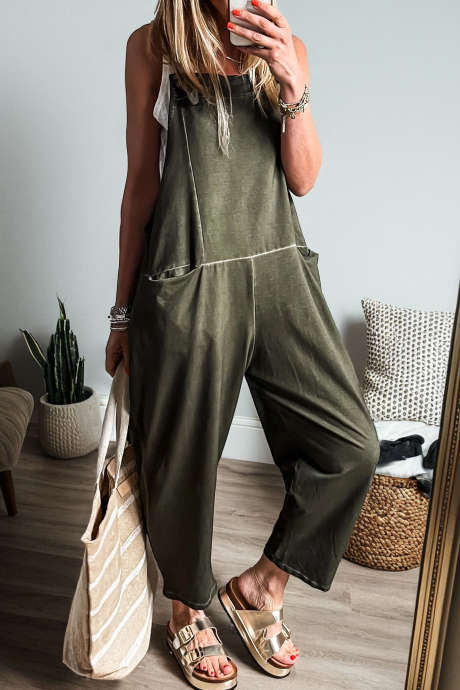 Four Leaf Clover Knot Straps Drop Waist Dungarees Slouchy Jumpsuit