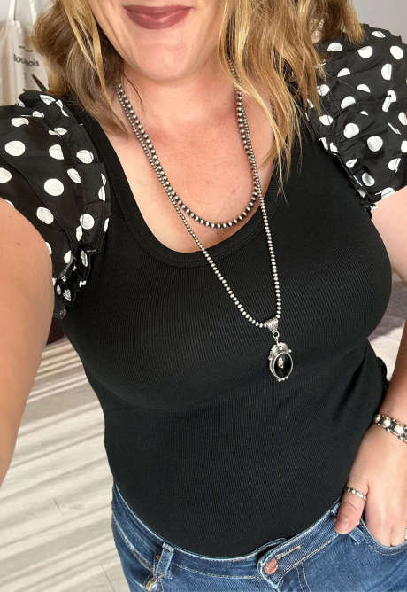 Black Plus Size Ribbed Knit Polka Dot Patchwork Ruffled Short Sleeve Bodysuit