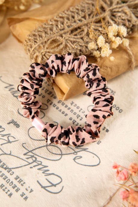 Chouchou élastique en soie rose léopard 1 pièce BH043549-P10