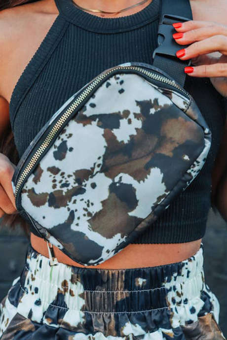 Sac bandoulière en toile à imprimé animal western/aztèque couleur café BH031489-P1017