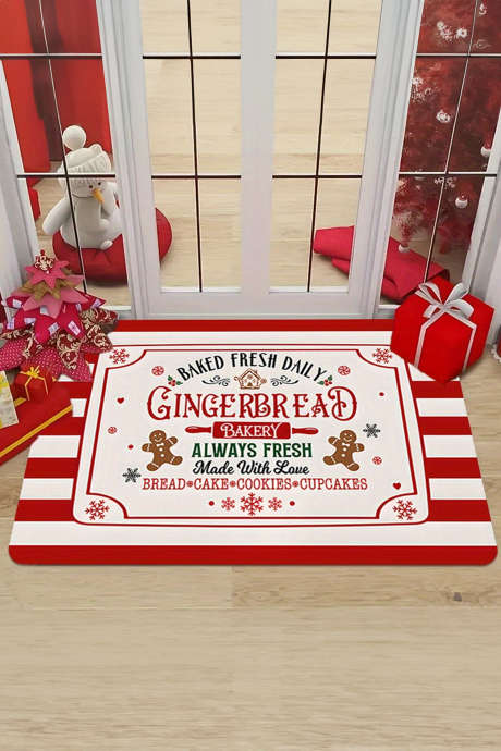 Eldig röd polkagrisrandig pepparkaksmönstrad julkristall sammetsdörrmatta