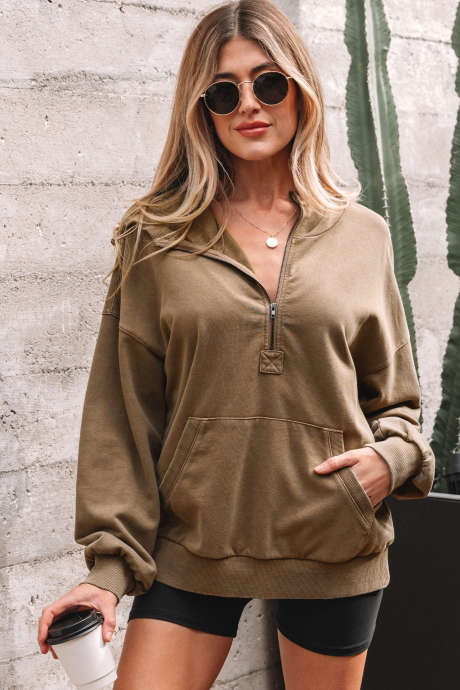 Elmwood – Baggy-Hoodie mit halbem Reißverschluss und Kängurutasche in Mineralwaschung – LC25320092-P1617