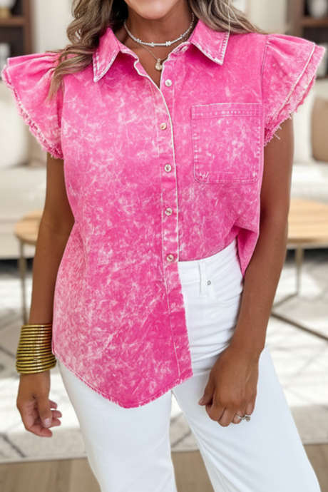 Hellrosa Believing It Today Mineral Wash Rüschenärmel-Top