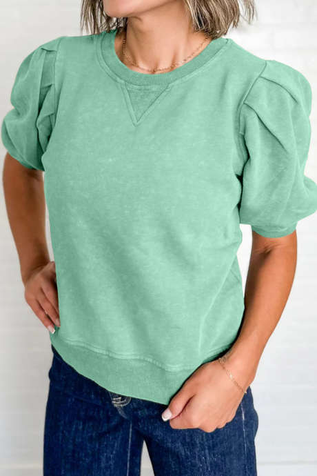 Moonlight Jade Bubble Kurzarm-Top mit Mineralwaschung