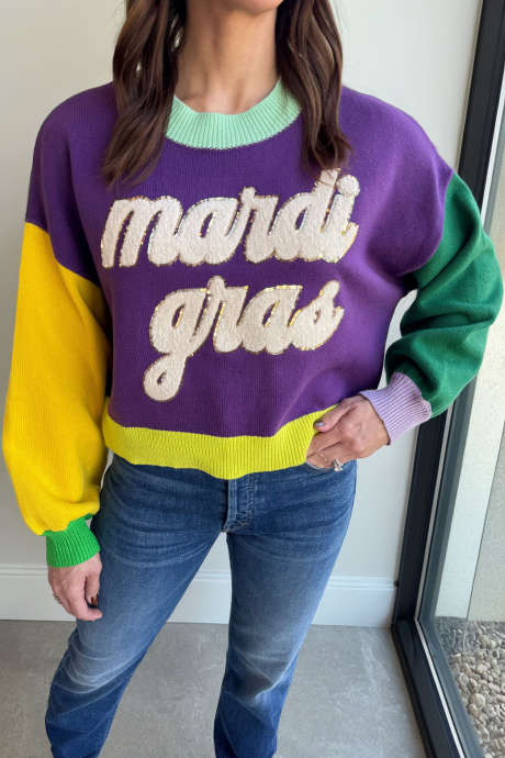 Maglione di Carnevale con motivo Tillandsia viola color block