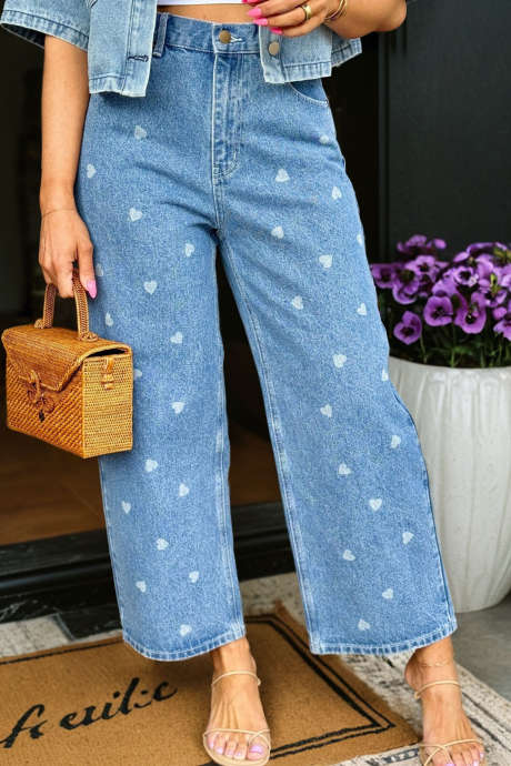 بنطال جينز Myosotis Tiny Heart Allover Straight Leg Shift Jeans