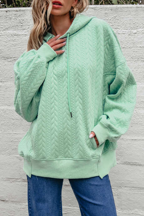 Sudadera holgada lisa con textura de cable Moonlight Jade LC25316607-P2209