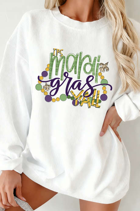 Sweat-shirt à cordon côtelé blanc TIS mardi gras YALL LC25321017-P1