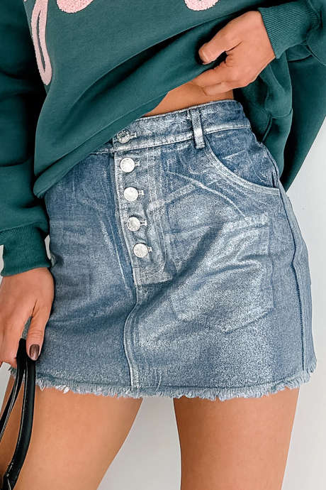 Ashleigh Blue 5 Button Vintage Washed Raw Hem Denim Mini Skirt