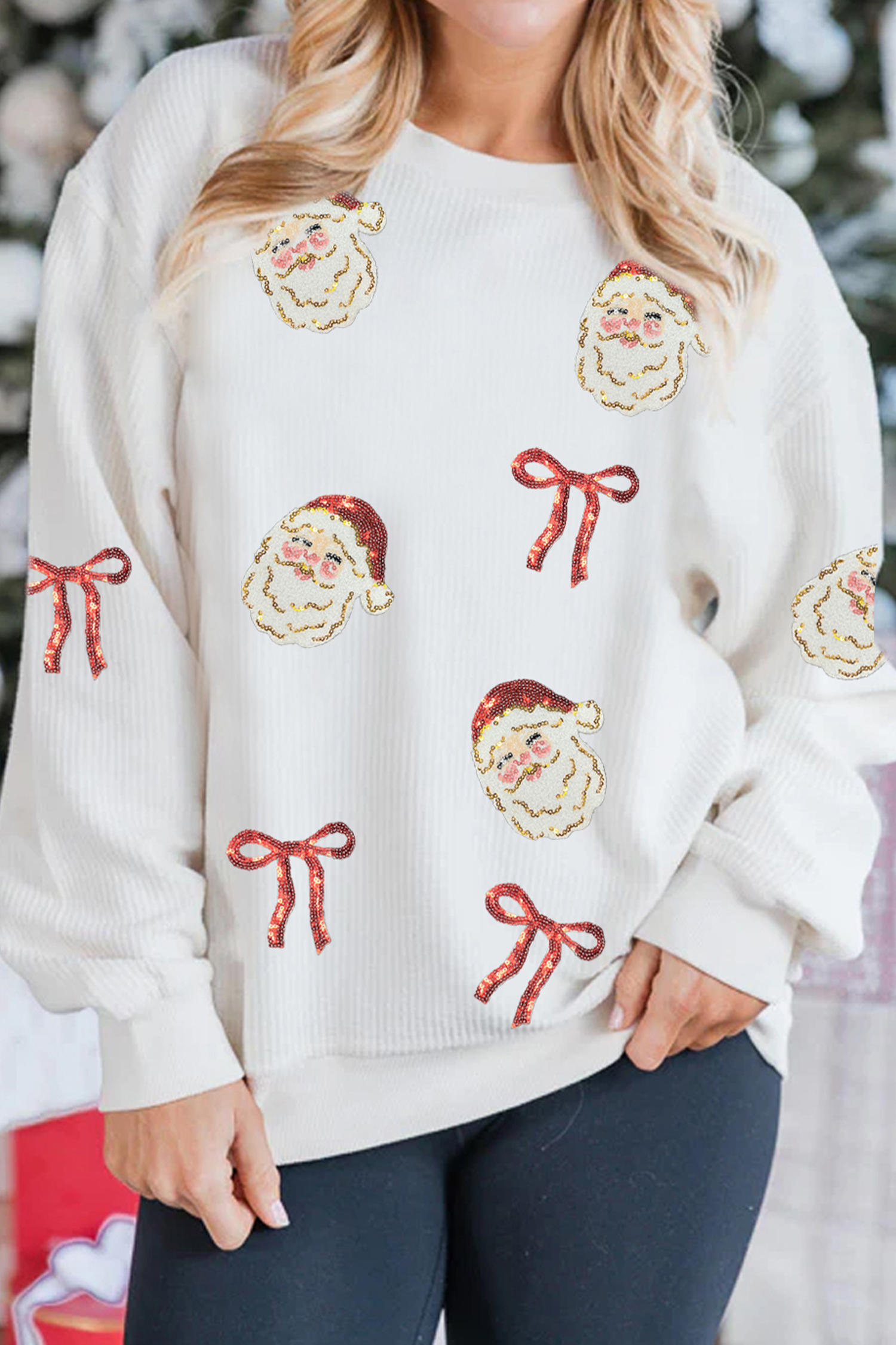 Plus Size Santa Graphic Sequin Long Sleeve Sweatshirt