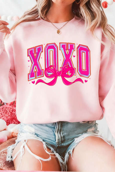 Sweat-shirt à enfiler rose avec nœud en forme de cœur et ruban pour la Saint-Valentin XOXO LC25321018-10