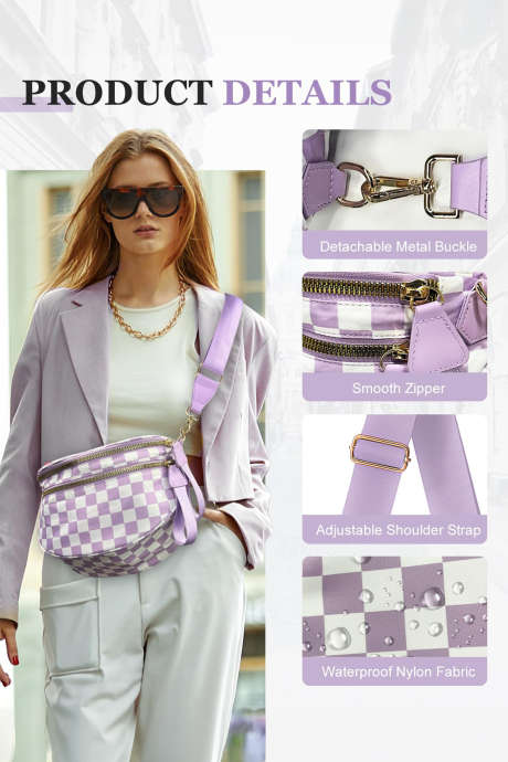 Velika torba čez telo s širokim naramnico in karirastim potiskom Phalaenopsis