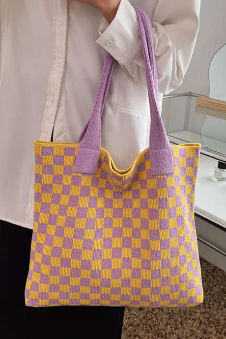 Ruudullinen neulottu ympäristöystävällinen kangaskassi