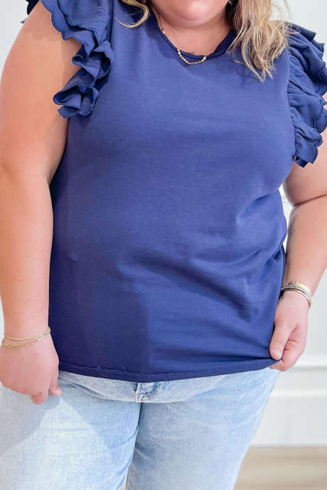 Navy Blue Plus Size Tiered Ruffled Short Sleeve Top