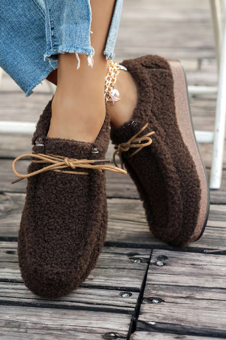 Chaussures plates à lacets en sherpa Coffee Cozy BH024043-P1017