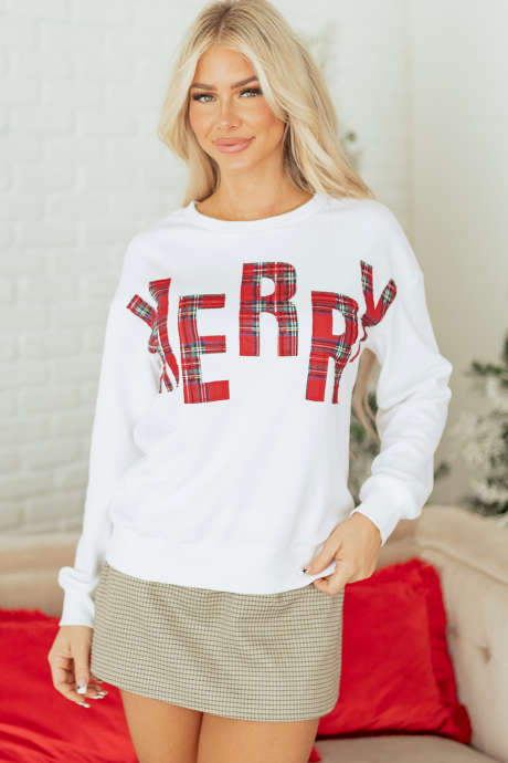 Witte geruite MERRY Christmas Vacation Sweatshirt