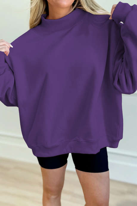 Sweat-shirt ample à col montant Tillandsia violet uni