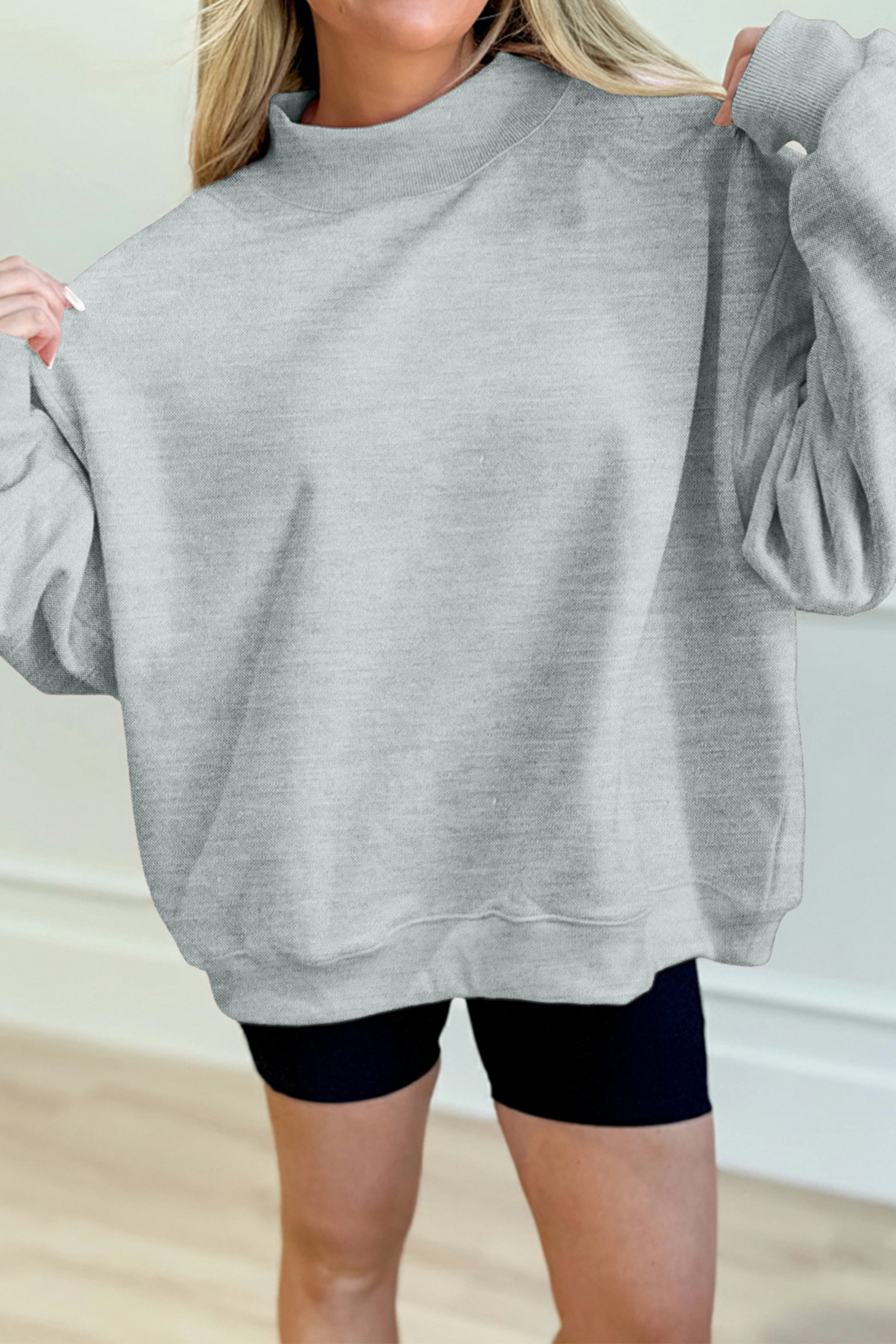 $8.14 Gray Solid Color Oversized Mock Neck Sweatshirt Wholesale
