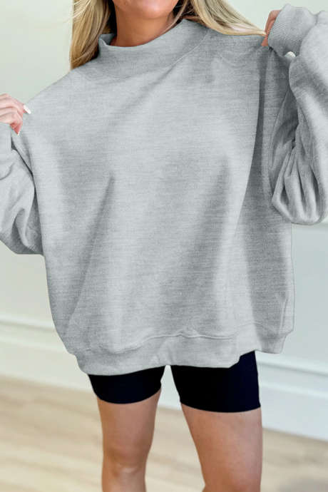 Sweat-shirt ample gris uni à col montant