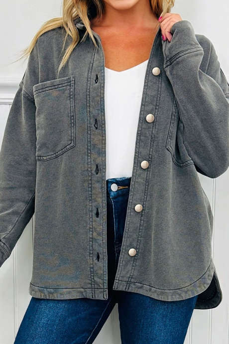 Mellangrå Mineraltvättad Bröstfickor Nedsänkt Axeljacka med Sidosprund