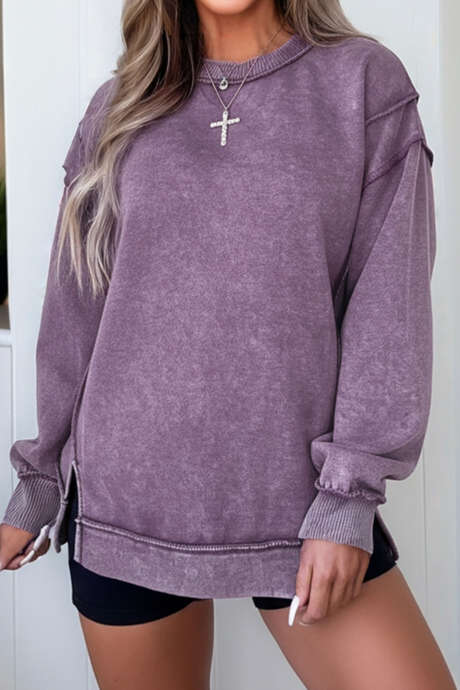 Sweatshirt met Valerian Mineral Wash en zichtbare naden en zijsplit