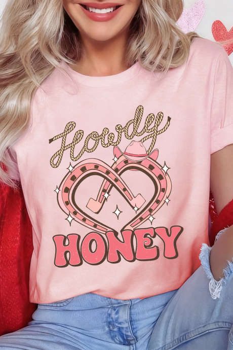 Camiseta rosa con estampado de corazón de herradura de Howdy HONEY LC25230546-10