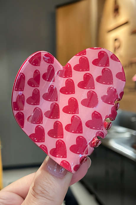 Pinza para el pelo de PVC con forma de corazón de San Valentín, color rojo y rosa, BH043577-P6