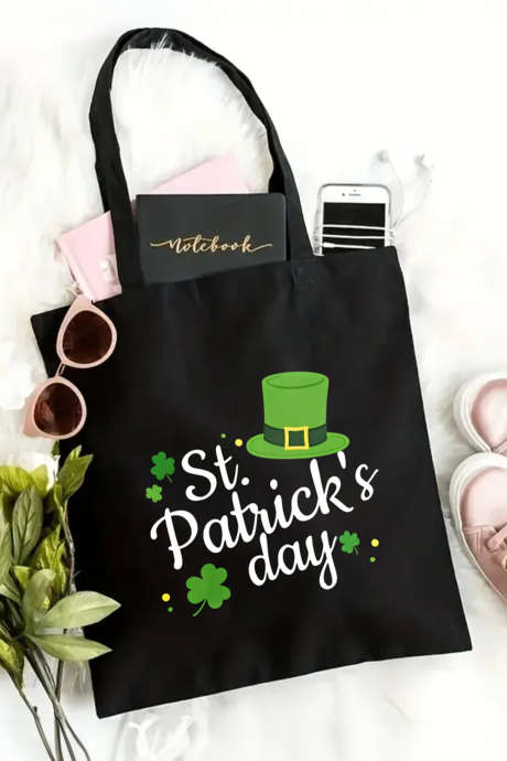 Kolor czarny Torba na zakupy z nadrukiem koniczyny na Dzień Świętego Patryka BH031496-P202