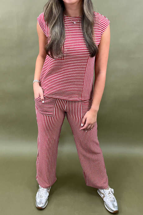 Red Stripe Tank Top and Crop Pants Set