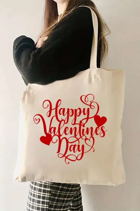 Ярко-красная холщовая сумка-тоут с принтом в виде сердечек ко Дню святого Валентина