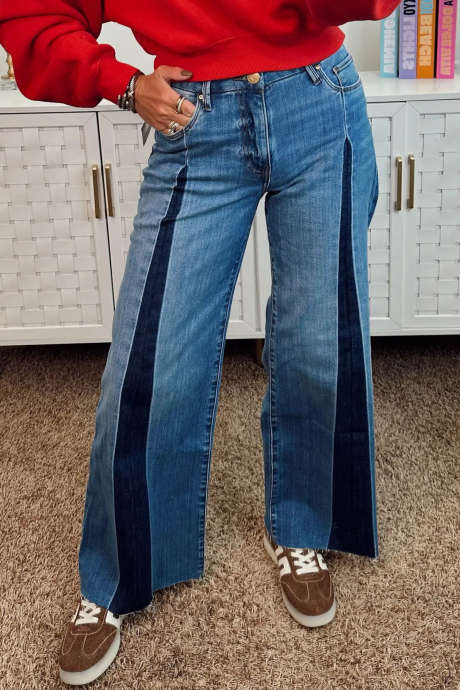 Myosotis Colorblock Raw Edge Wide Leg Jeans