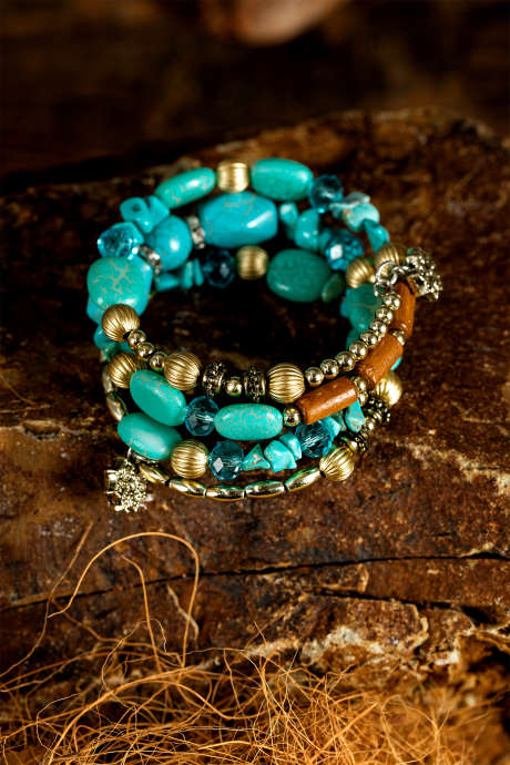 Turquoise Bohemian Style Crystal Stone Plated Bead Multi-Layer Winding Bracelet