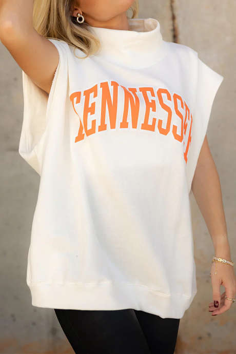 White Americana State Name Graphic Mock Neck T Shirt