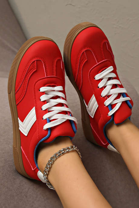 Baskets montantes à lacets en cuir PU rouge flamboyant avec détails color block BH024061-P3