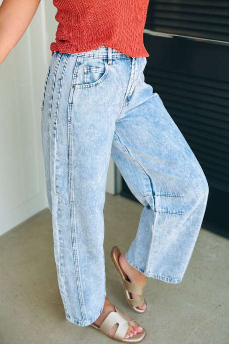 Beau Blue Light Washed Pull on Barrel Jeans