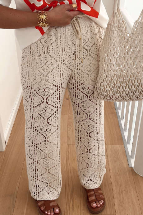 Jet Stream Lace Hollowed Pattern Drawstring Elastic Waist Shift Pants