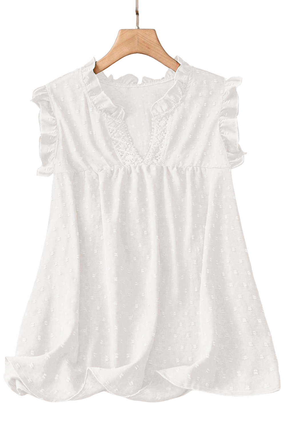$5.39 White Plus Size Swiss Dot Ruffle Lace Trim V Neck Tank Top