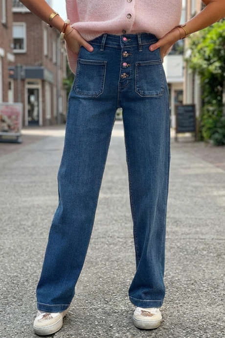 Sail Blue Vintage Floral Button Patch Pocket Shift Jeans