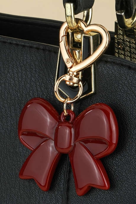 Chaveiro com gancho em forma de coração de aço inoxidável com laço estético Red Dahlia, acessório para bolsa BH043390-P403