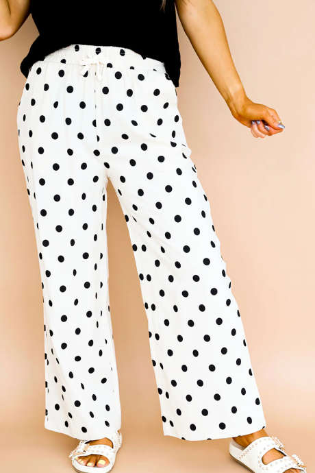 White Casual Loose Polka Dot Pants