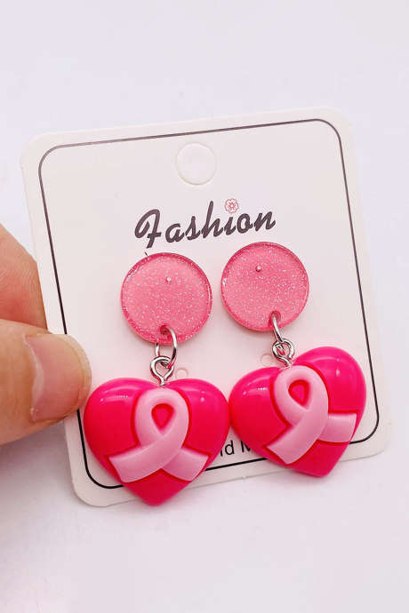 Bonbon Valentines Day Ribbon Heart Charm Plastic Resin Earrings