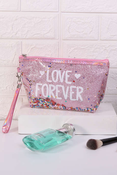 Саше розового цвета с пайетками, органайзер для косметики LOVE FOREVER, для путешествий
