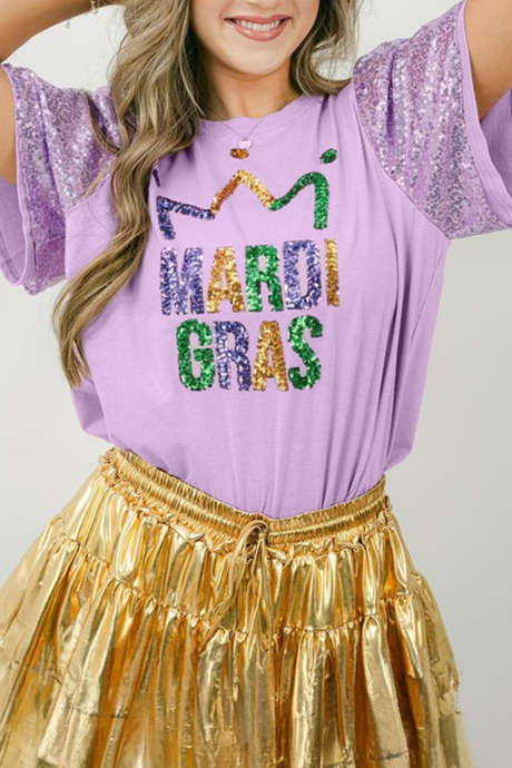 MARDO GRAS T-shirt met grafische patchwork en orchideeënblaadjes en pailletten