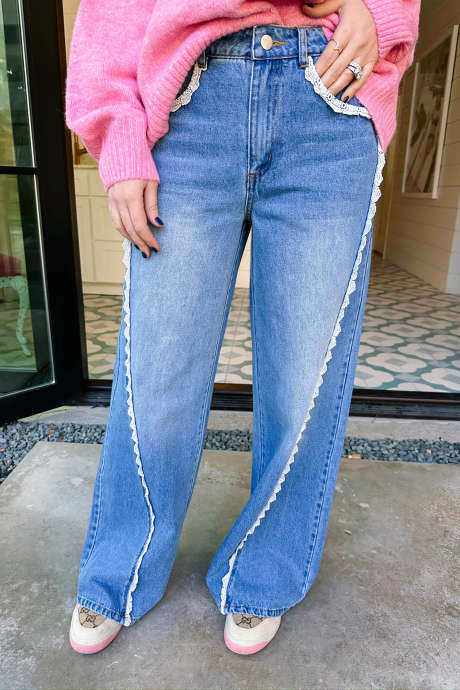Myosotis WALK THE LACE LINE WIDE LEG JEANS