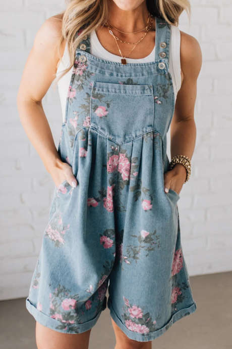 Salopette en jean à imprimé floral Myosotis