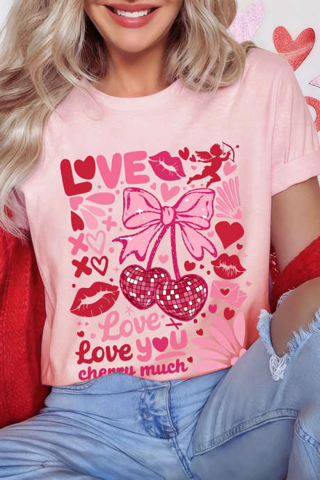 Rosa Love You Cherry Much Valentinsdag Graphic T-skjorte