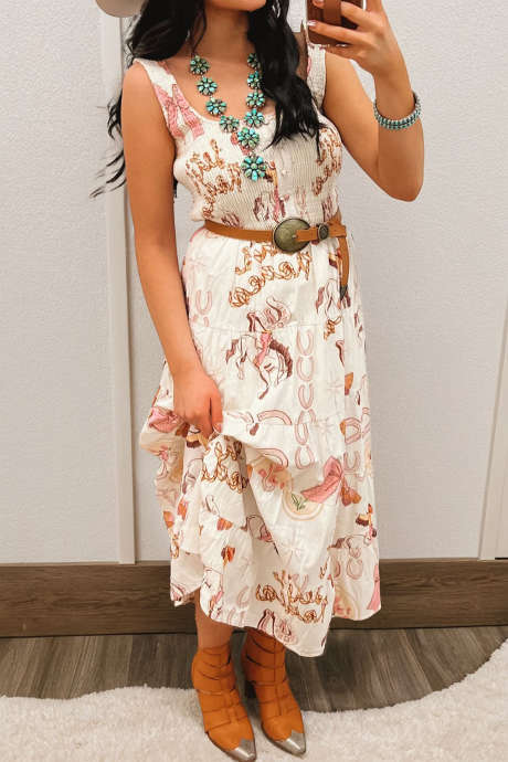 Valkoinen lännenhevosenkenkäkuvioinen U-pääntie, hihaton, smokkirypytetty yläosa, minimitoppi